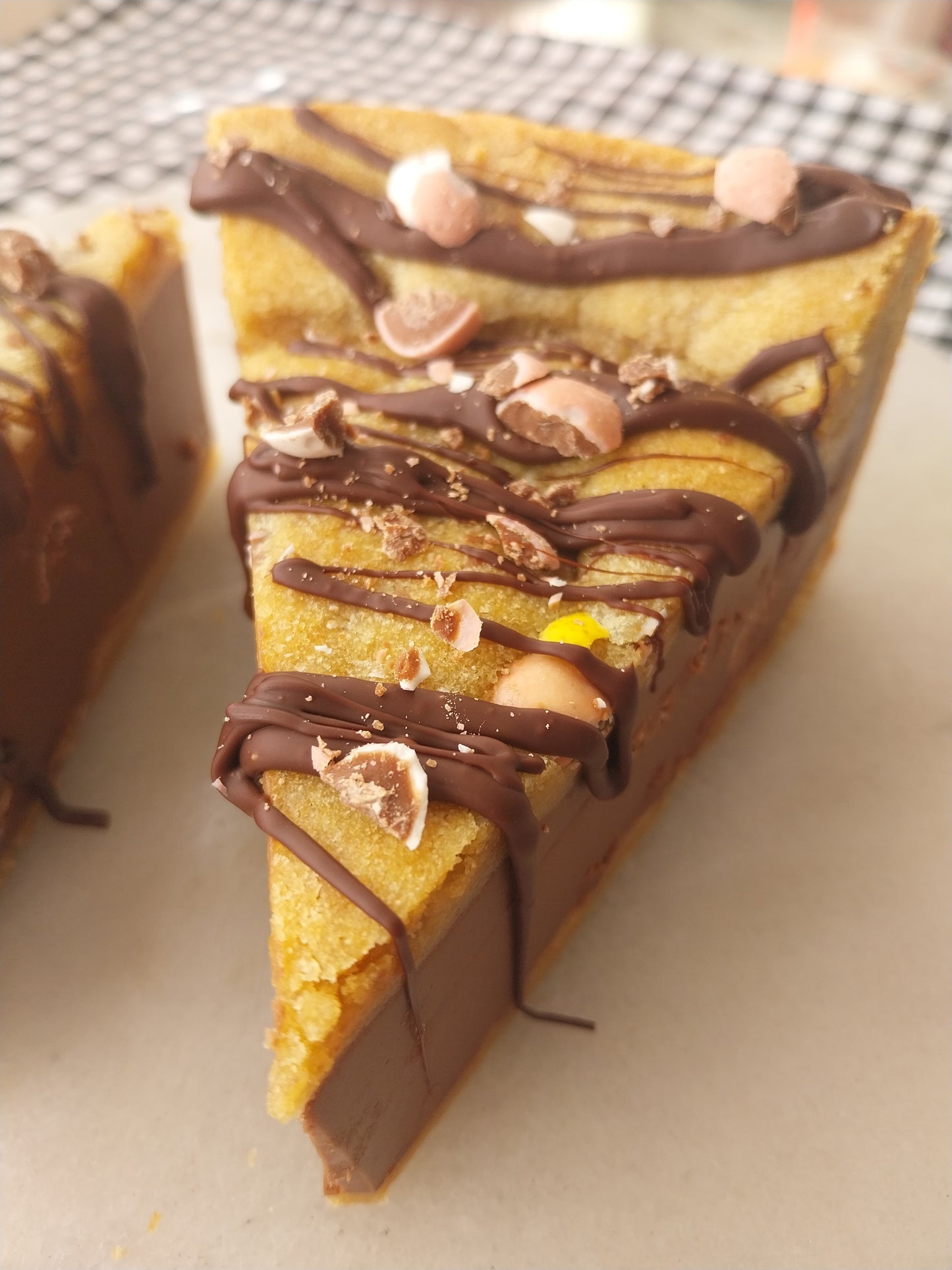 A slice of mini egg cookie pie