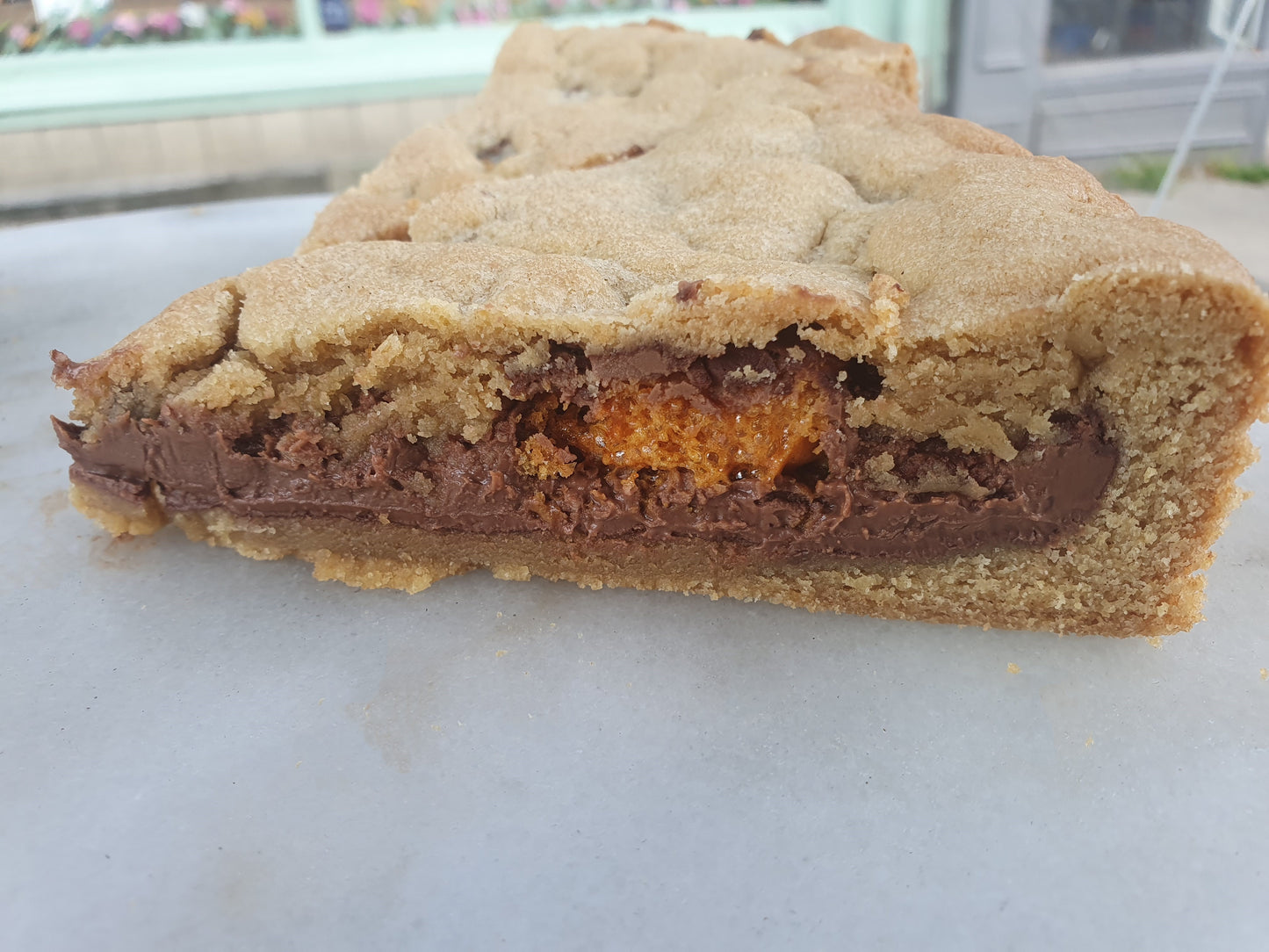 A slice of Crunchie chocolate cookie pie