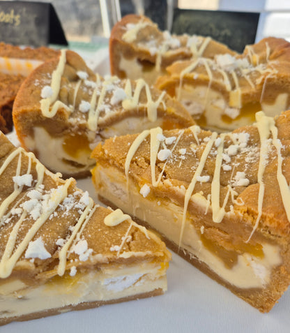 four slices of lemon meringue cookie pie
