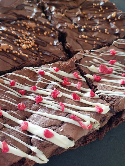 Close up of white chocolate raspberry brownies
